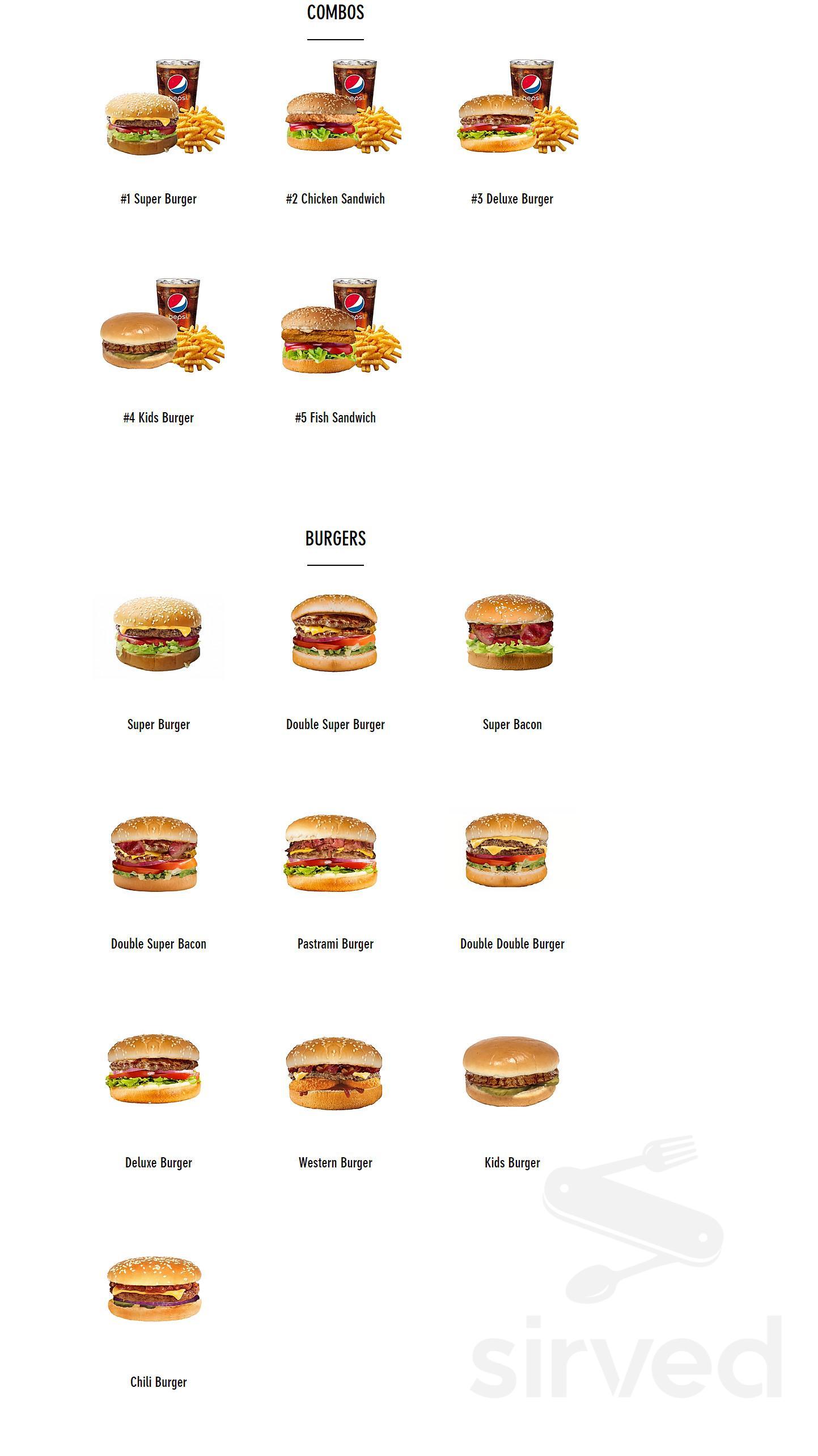 Super Burger Drive-In menu in Orange Cove, California, USA