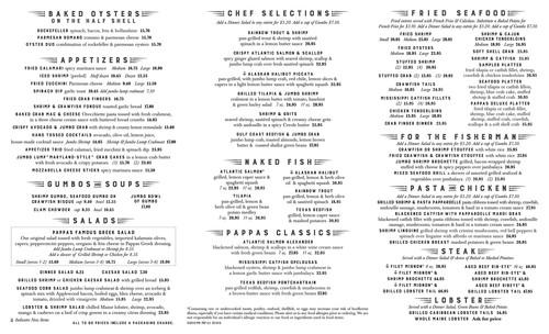 Pappas Seafood House menu in Humble, Texas, USA