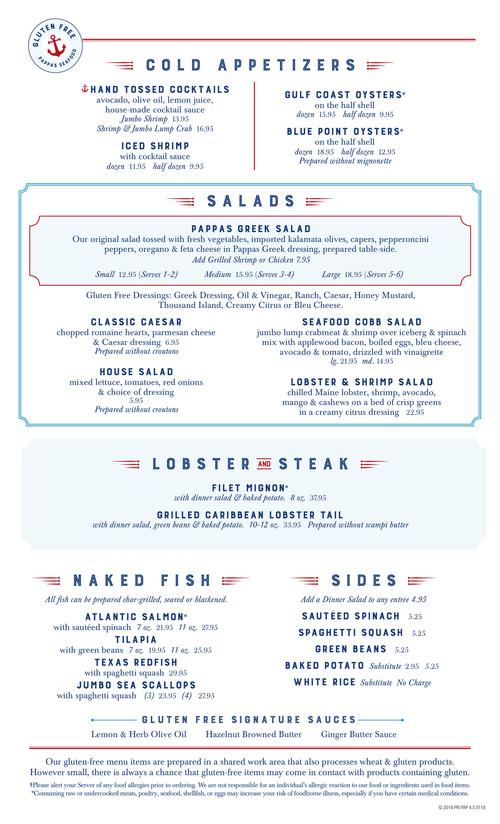 Pappas Seafood House menu in Humble, Texas, USA