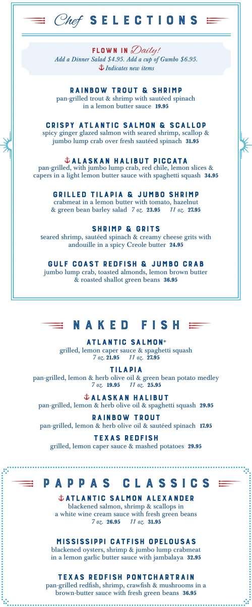 Pappas Seafood House menu in Humble, Texas, USA