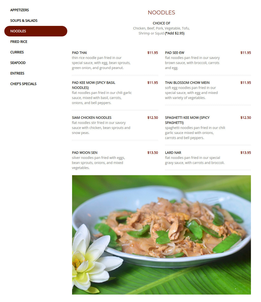 Thai Blossom Restaurant menu in Winter Garden, Florida, USA
