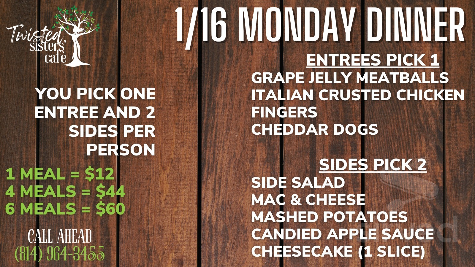 Twisted Sisters' Cafè menus in Corry, Pennsylvania, United States