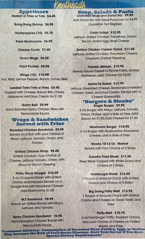 Knotheads Bar & Grill menu in Hartwell, USA