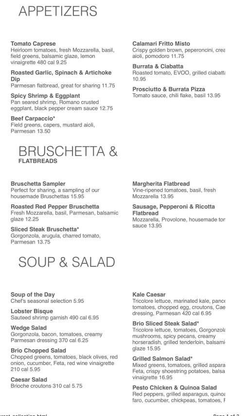 BRIO Tuscan Grille menu in Huntington Station, New York, USA