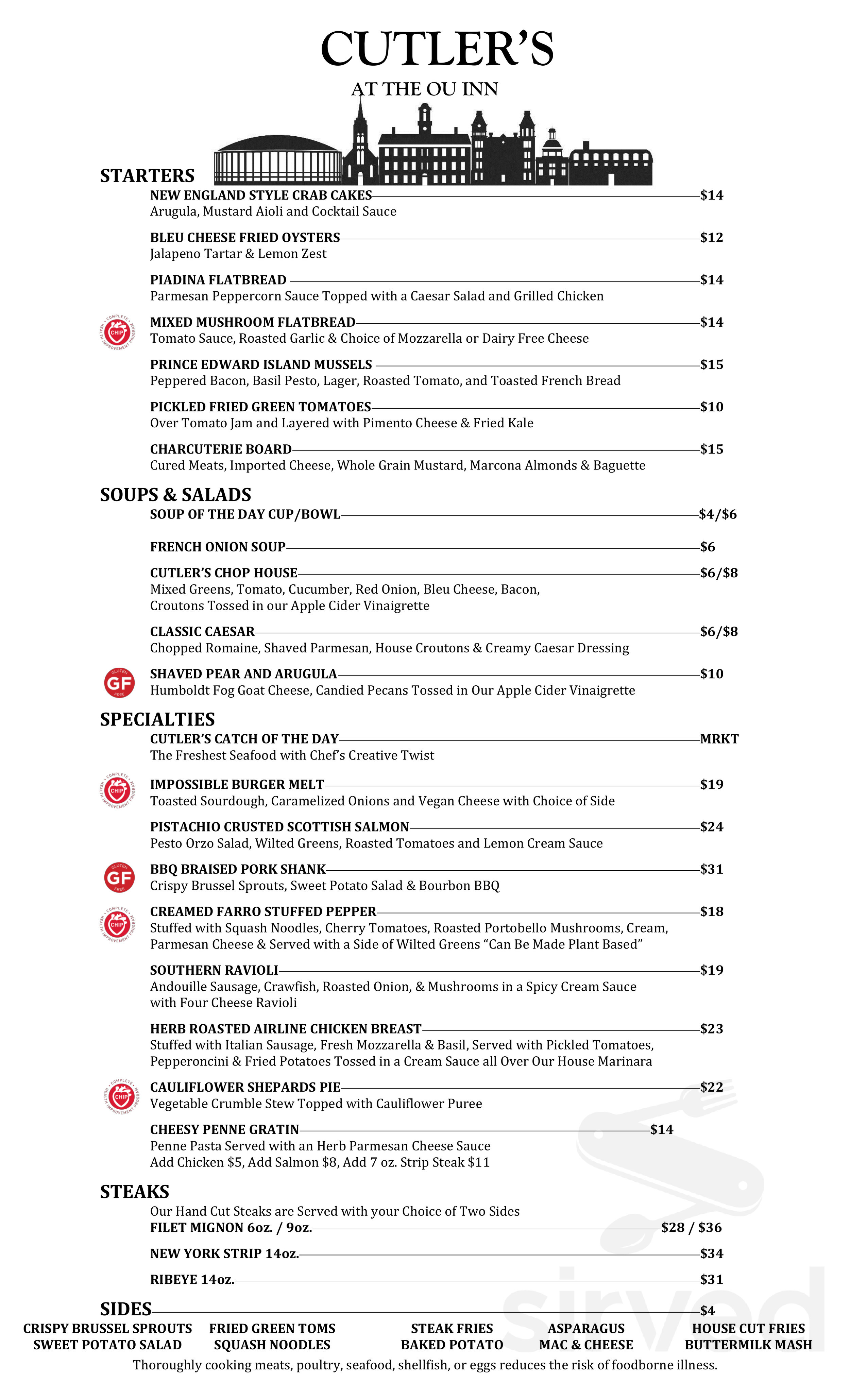 Cutler's Restaurant and Bunch of Grapes Tavern menu in Athens, Ohio, USA