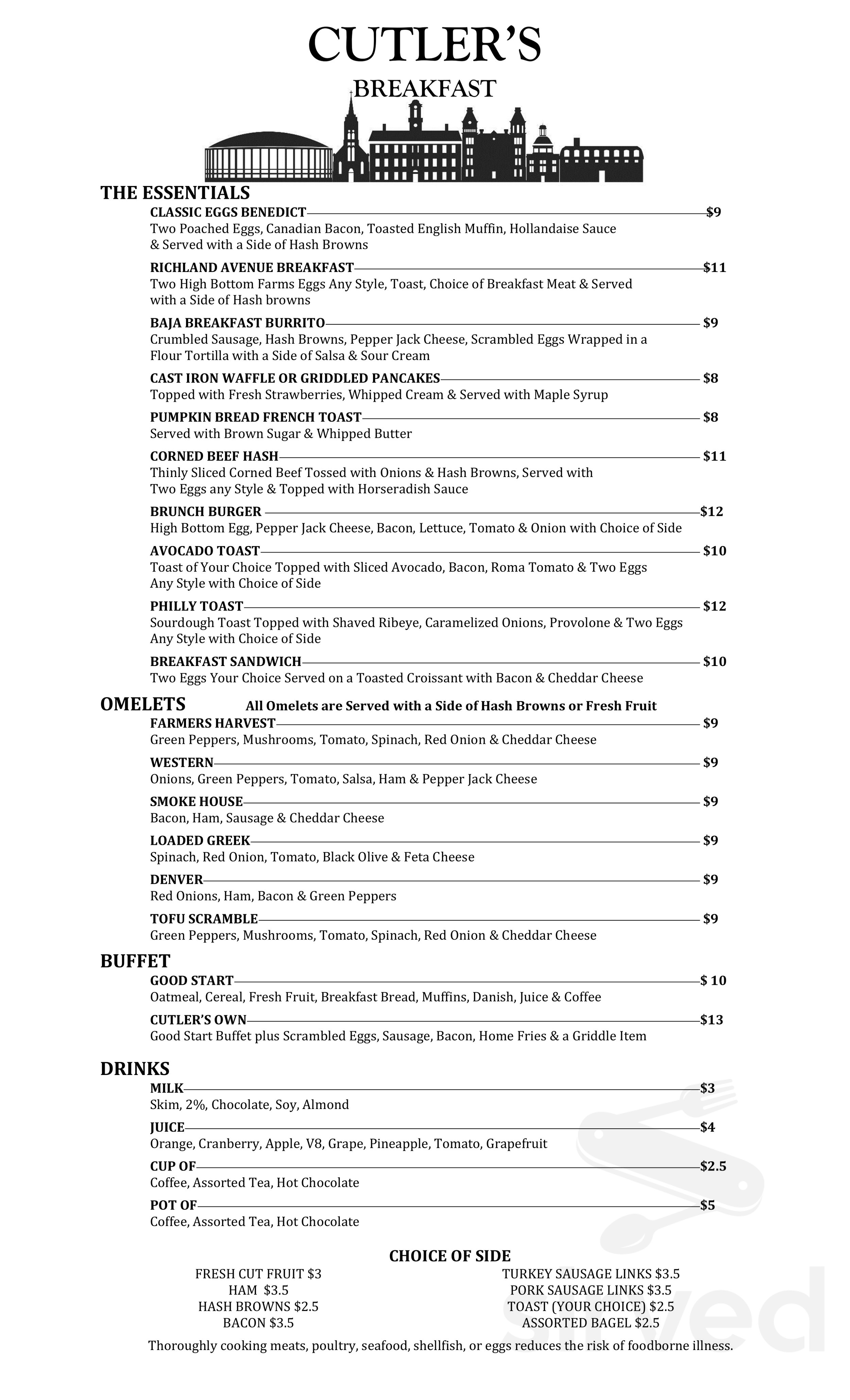 Cutler's Restaurant and Bunch of Grapes Tavern menu in Athens, Ohio, USA