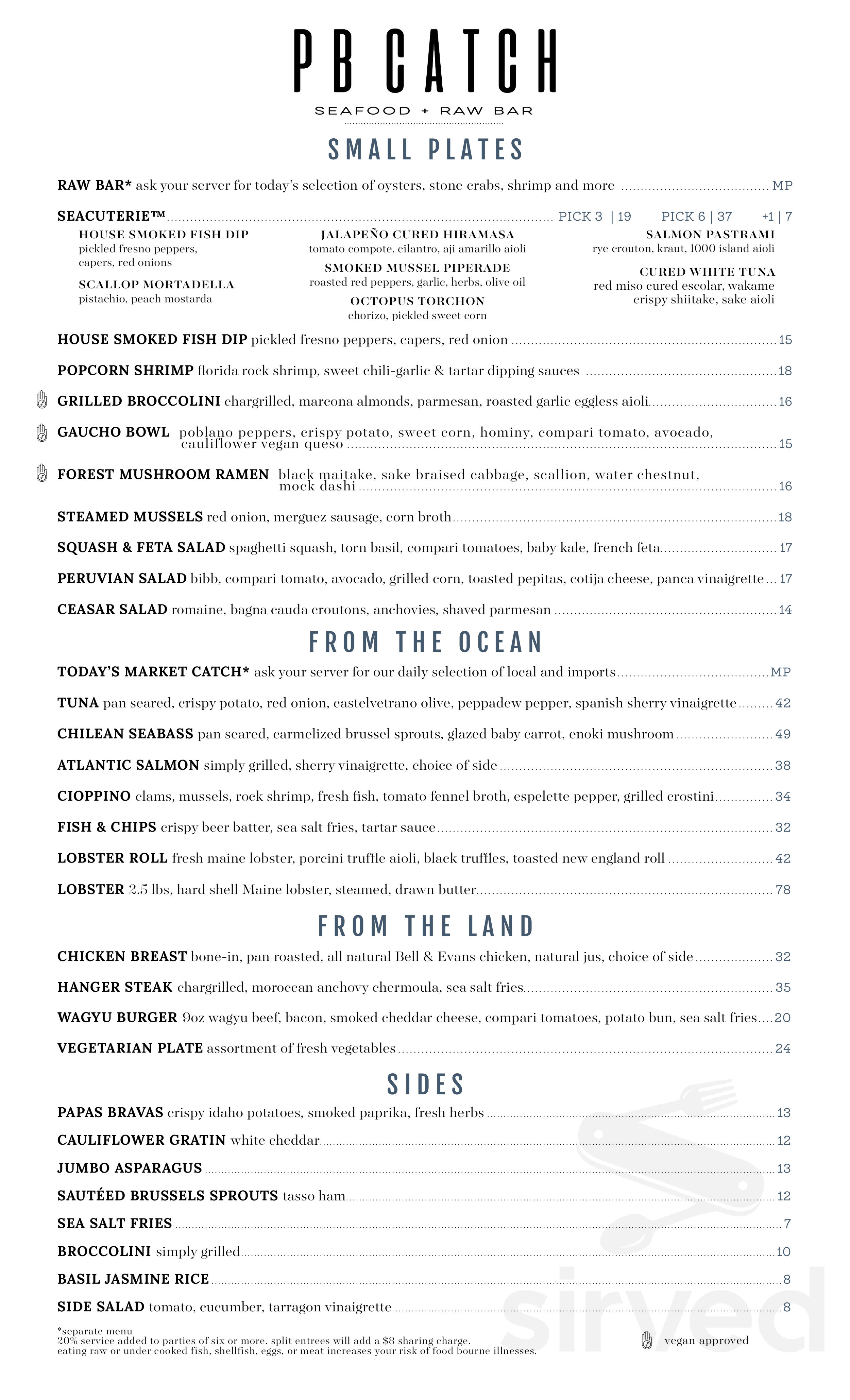 Menu - Palm Beach FL's PB Catch | Sirved
