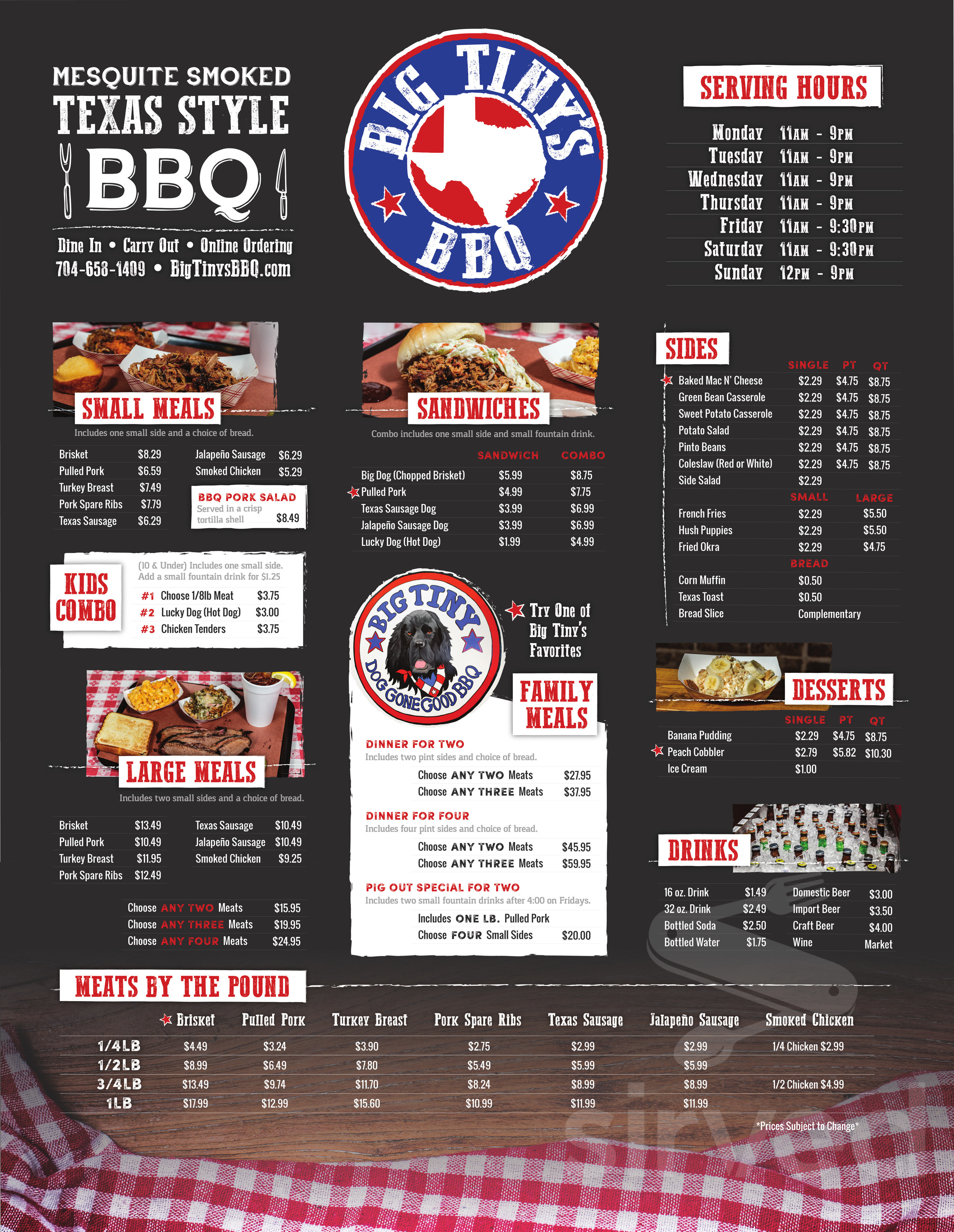 Menu for Big Tiny s BBQ in Mooresville NC Sirved