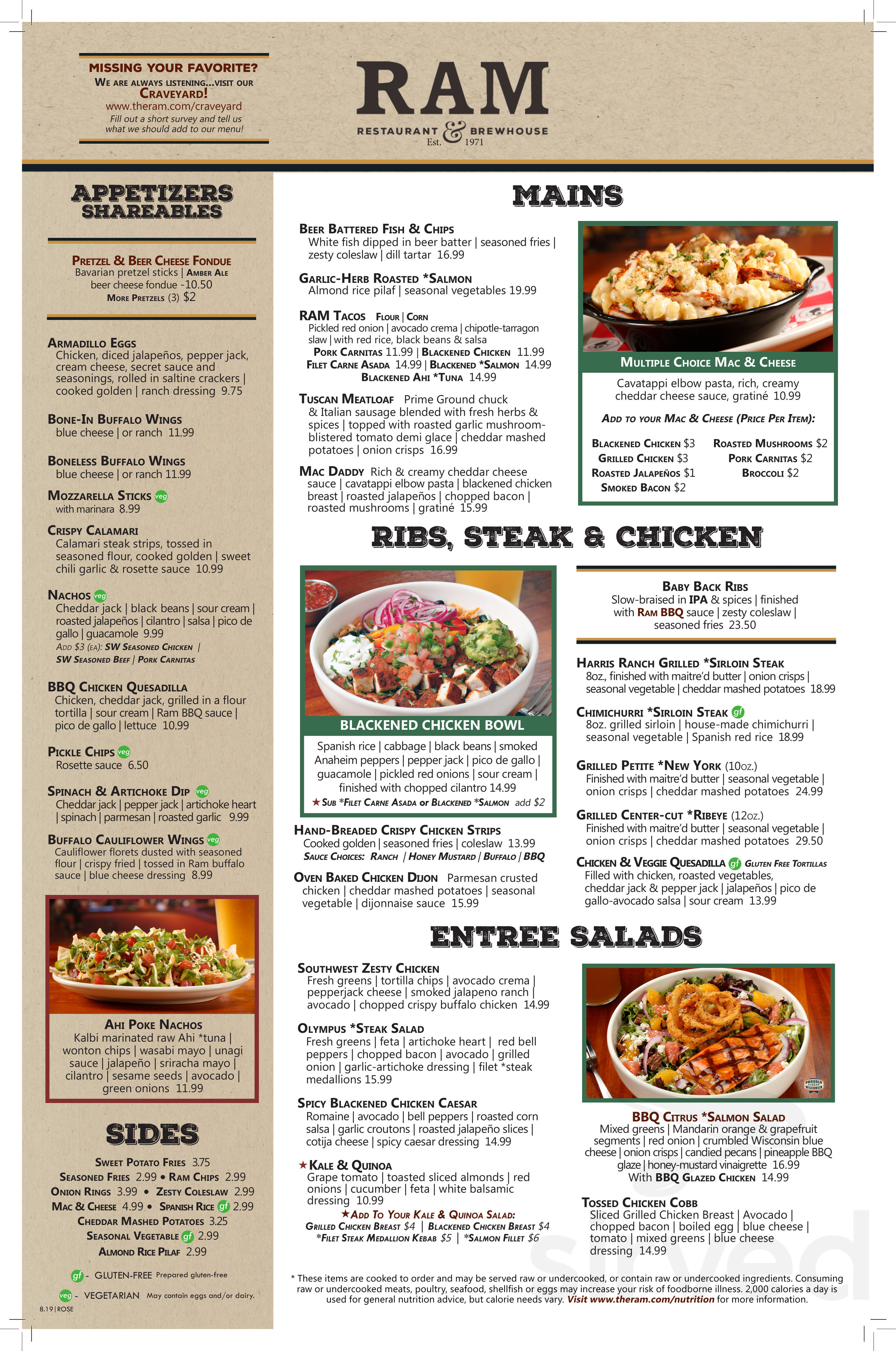 Ram Restaurant Brewery Menu In Rosemont Illinois Usa