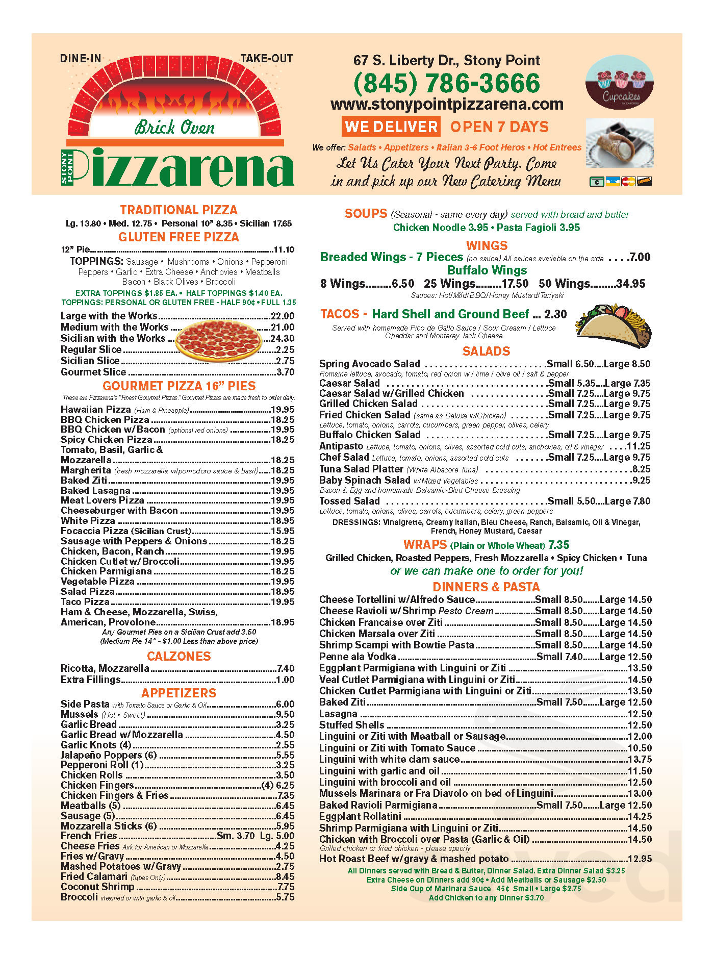 Menu for Pizzarena in Stony Point, NY Sirved
