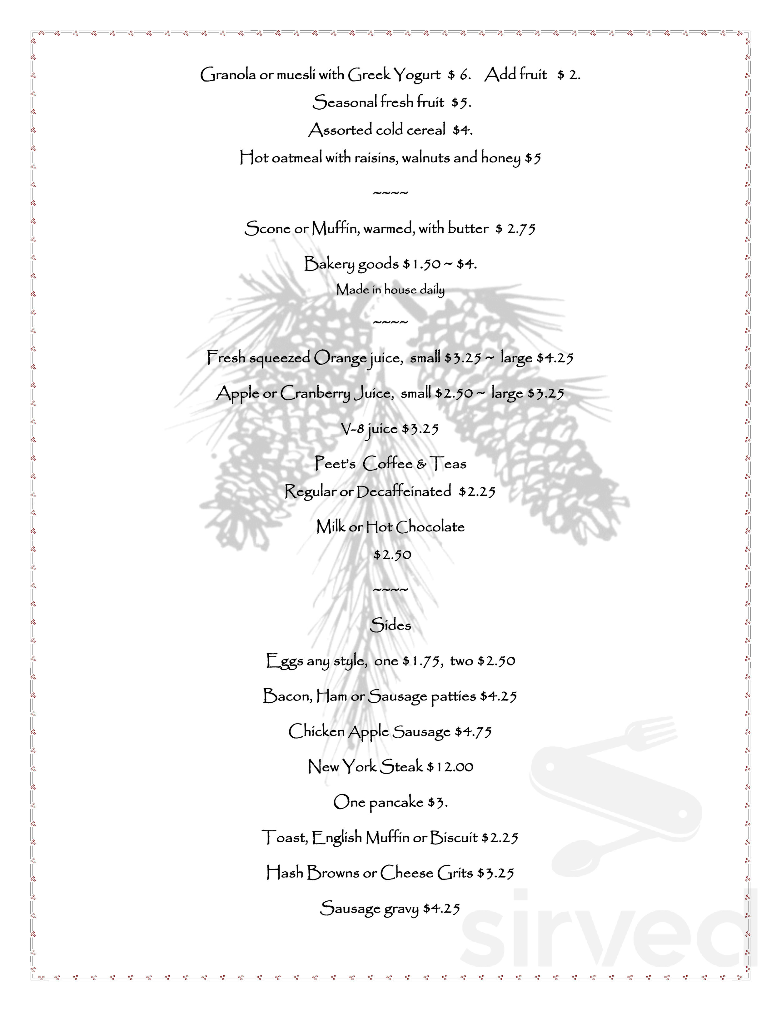 Sugar Pine Cafe menu in Mariposa, California, USA