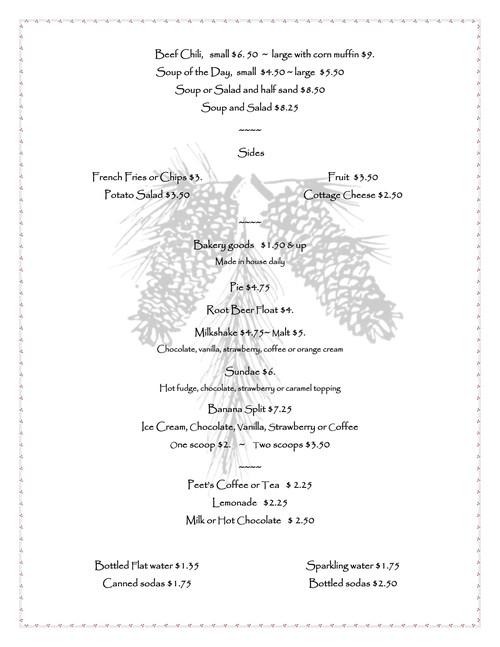 Sugar Pine Cafe menu in Mariposa, California, USA