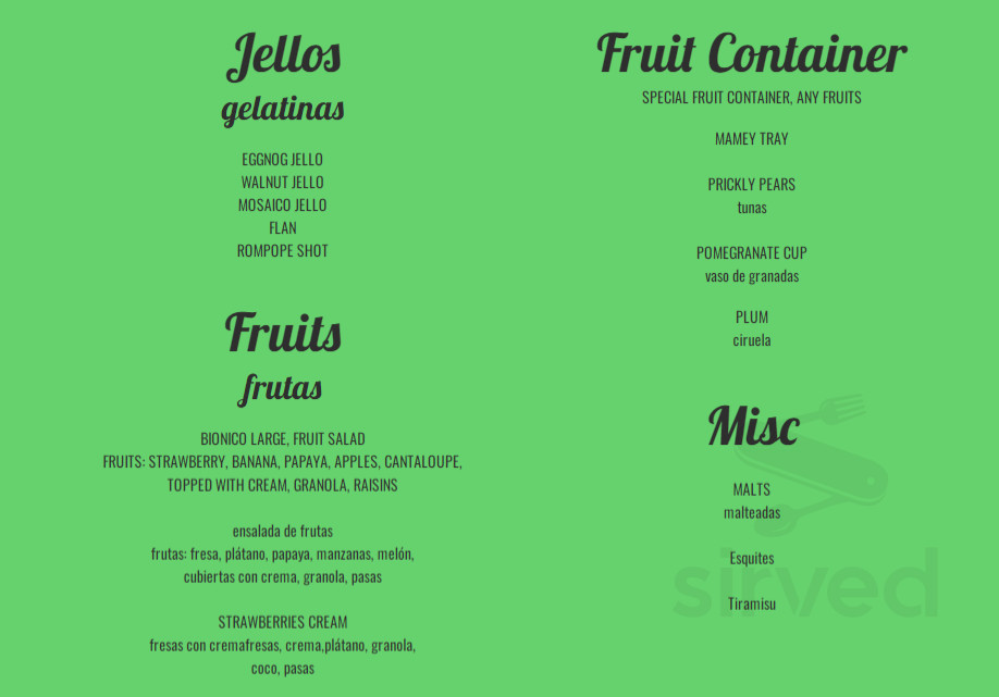 Mateo's Ice Cream & Fruit Bars menu in Los Angeles, California, USA