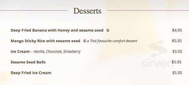 Jasmine Thai Cuisine Restaurant (at Charlotte Mews) dessert menu in Peterborough, Ontario