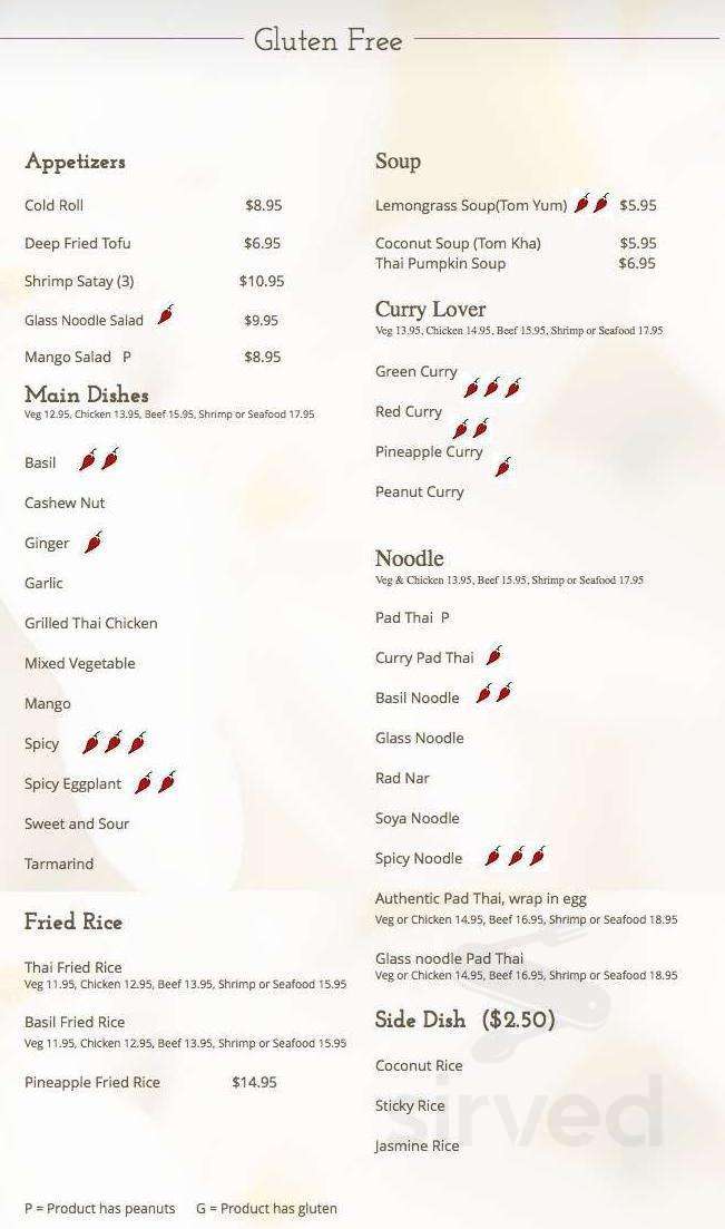 Jasmine Thai Cuisine Restaurant (at Charlotte Mews) menu in Peterborough, Ontario
