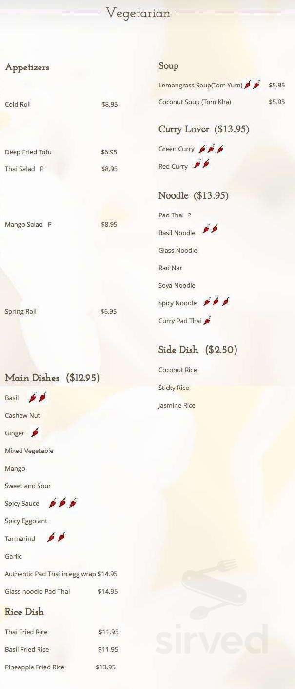 Jasmine Thai Cuisine Restaurant (at Charlotte Mews) menu in Peterborough, Ontario