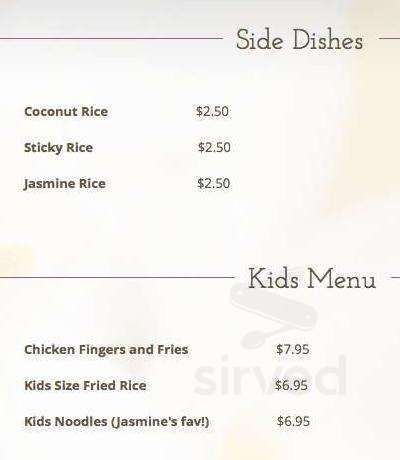 Jasmine Thai Cuisine Restaurant (at Charlotte Mews) menu in Peterborough, Ontario