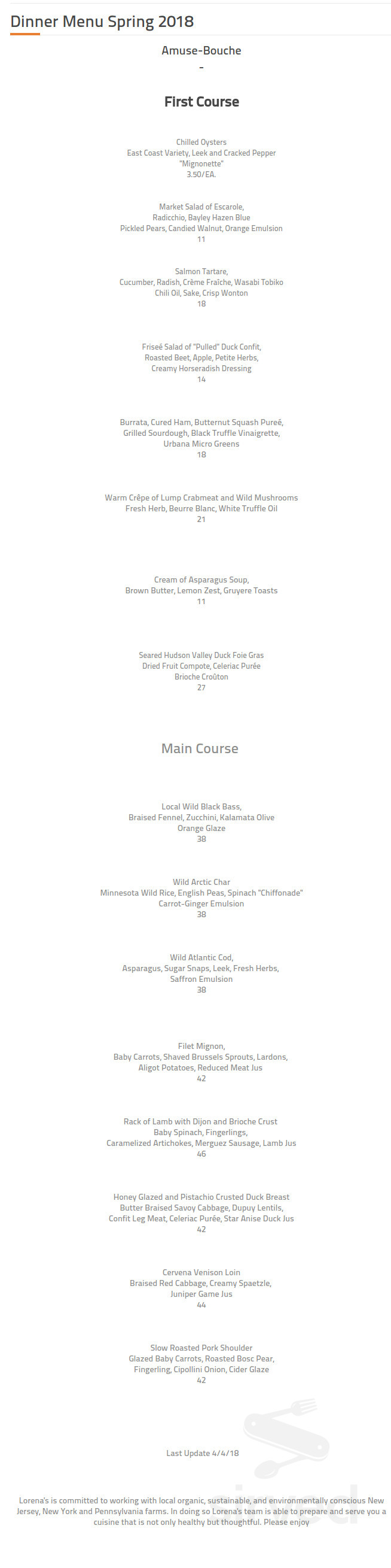 Restaurant Lorena's menu in Maplewood, New Jersey