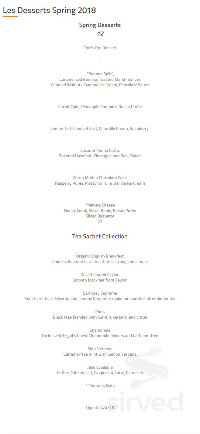 Restaurant Lorena's dessert menu in Maplewood, New Jersey