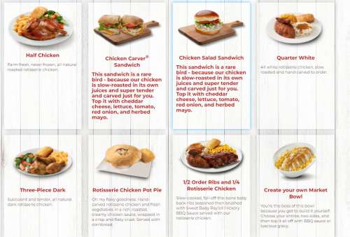Boston Market menu in Plano, Texas, USA