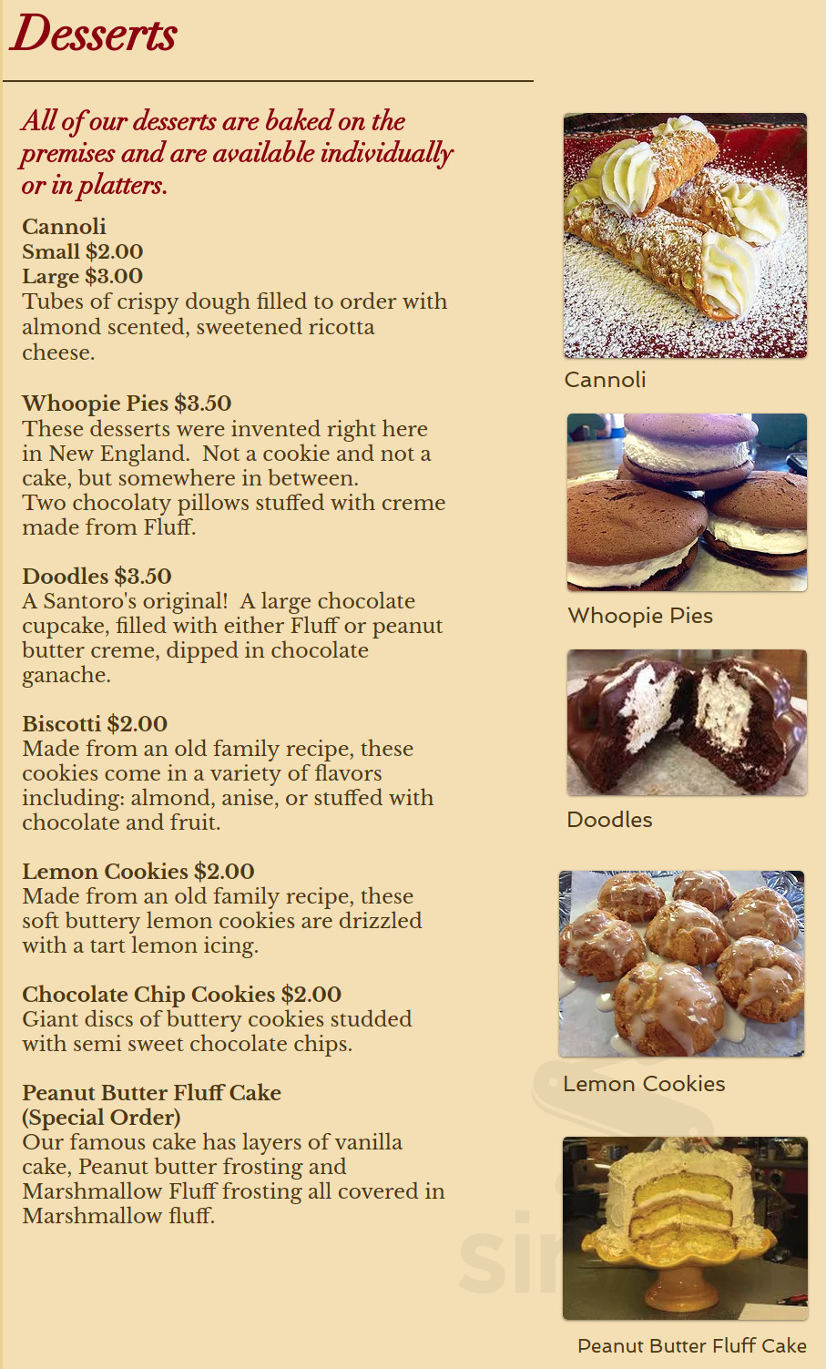 Menu Dedham MA's Santoro's Sicilian Trattoria Sirved