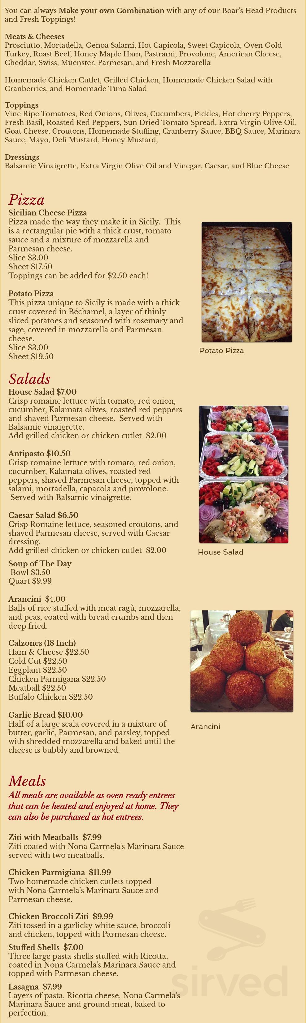 Menu Dedham MA's Santoro's Sicilian Trattoria Sirved