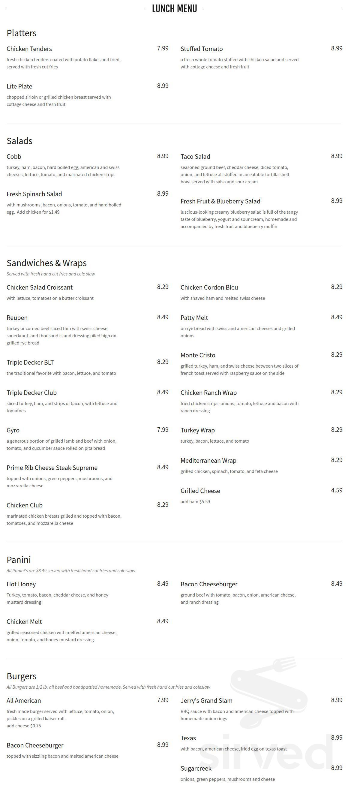 Sugar Creek Restaurant menu in Gainesville, Florida, USA