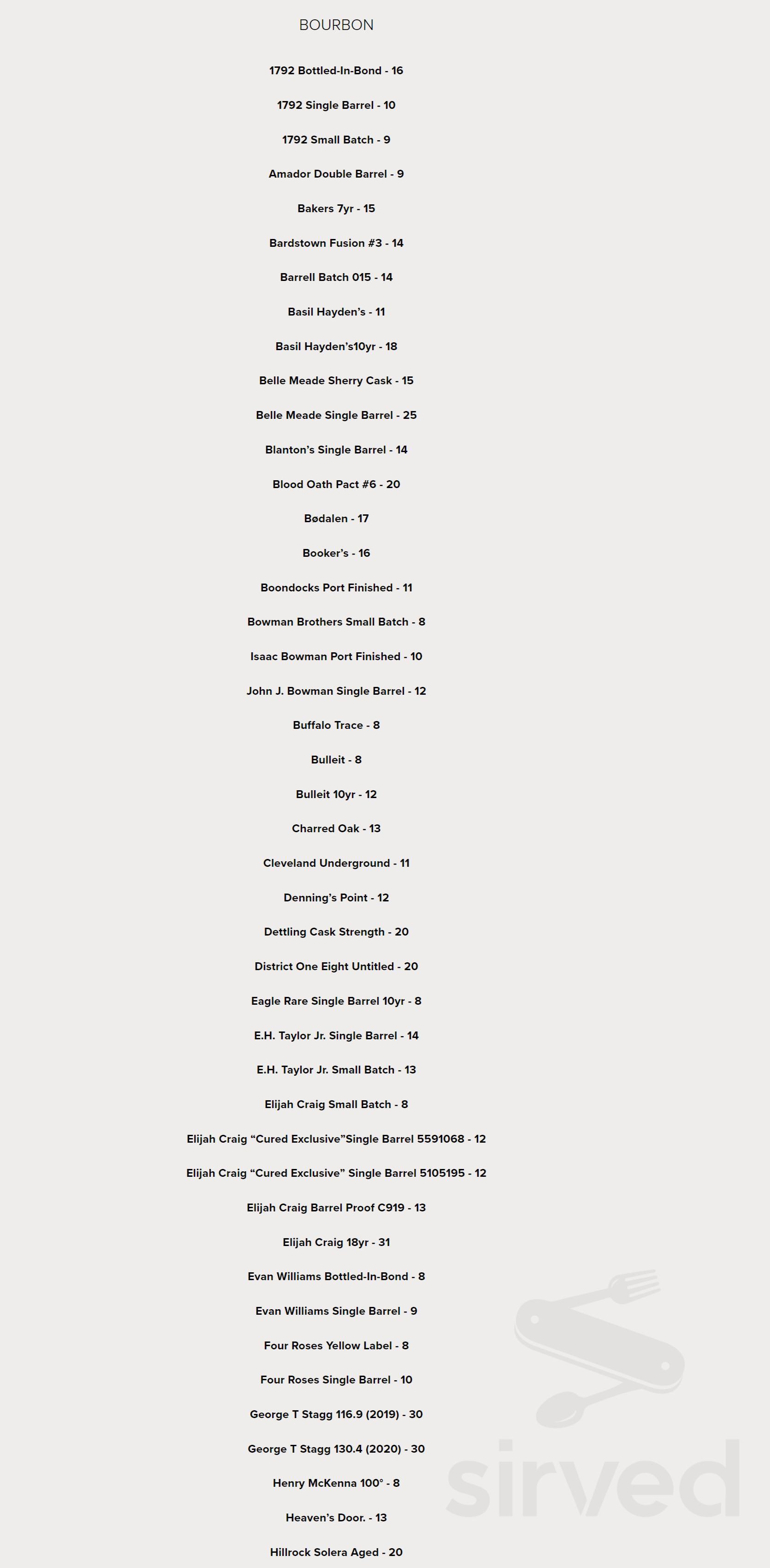 Cured 18th & 21st menu in Columbia, Maryland, USA