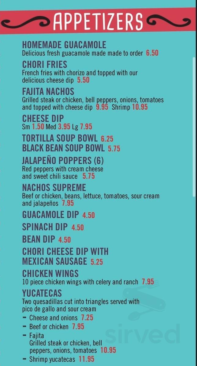Maya Mexican restaurant menu in Alabaster, Alabama, USA