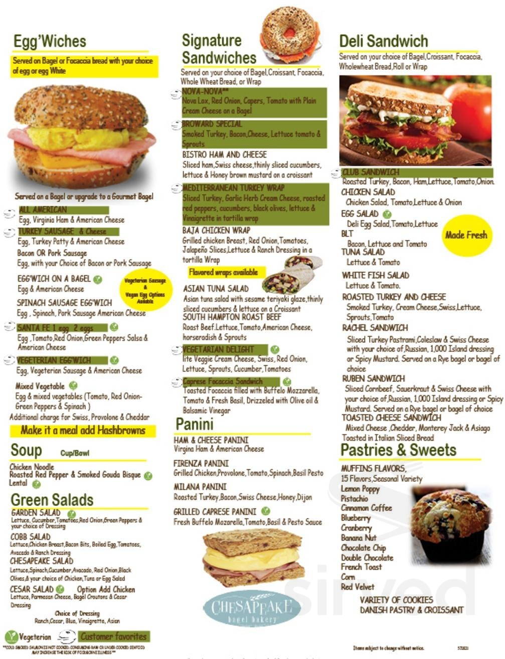 Chesapeake Bagel Bakery menu in Fort Lauderdale, Florida, USA