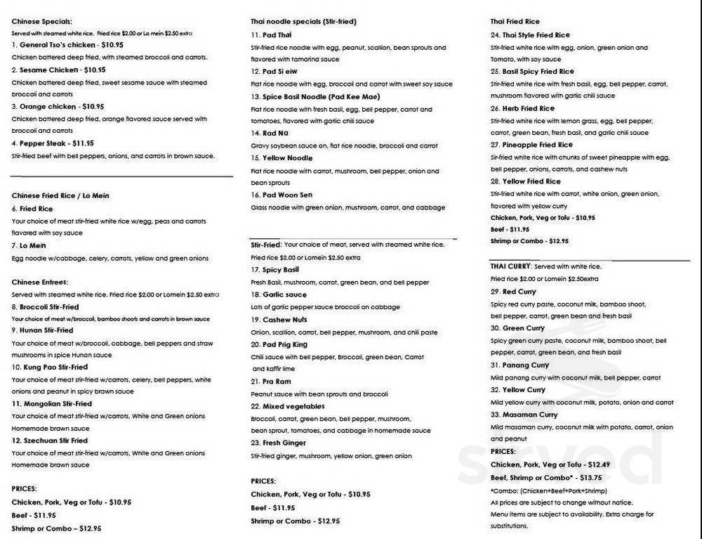 Nana Chinese &amp; Thai Food menu in Carrollton, Texas, USA