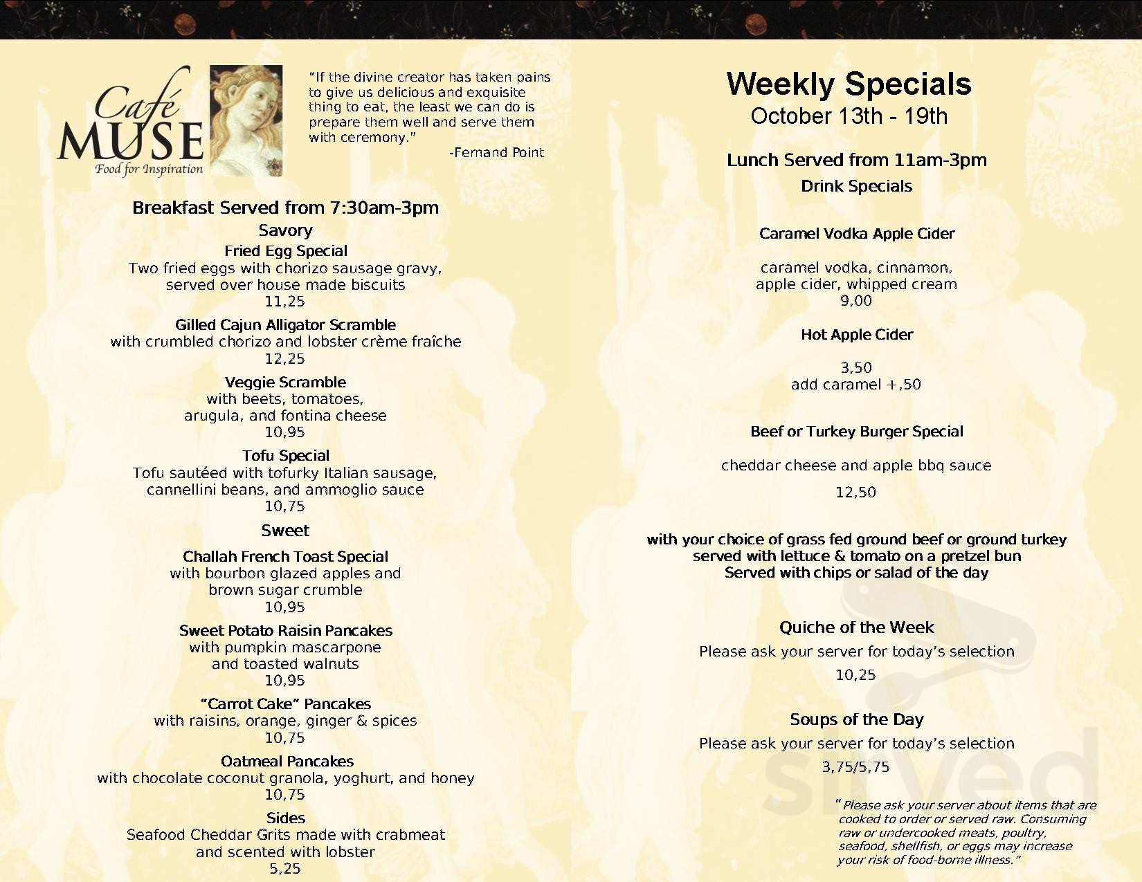 Café Muse menu in Royal Oak, Michigan, USA