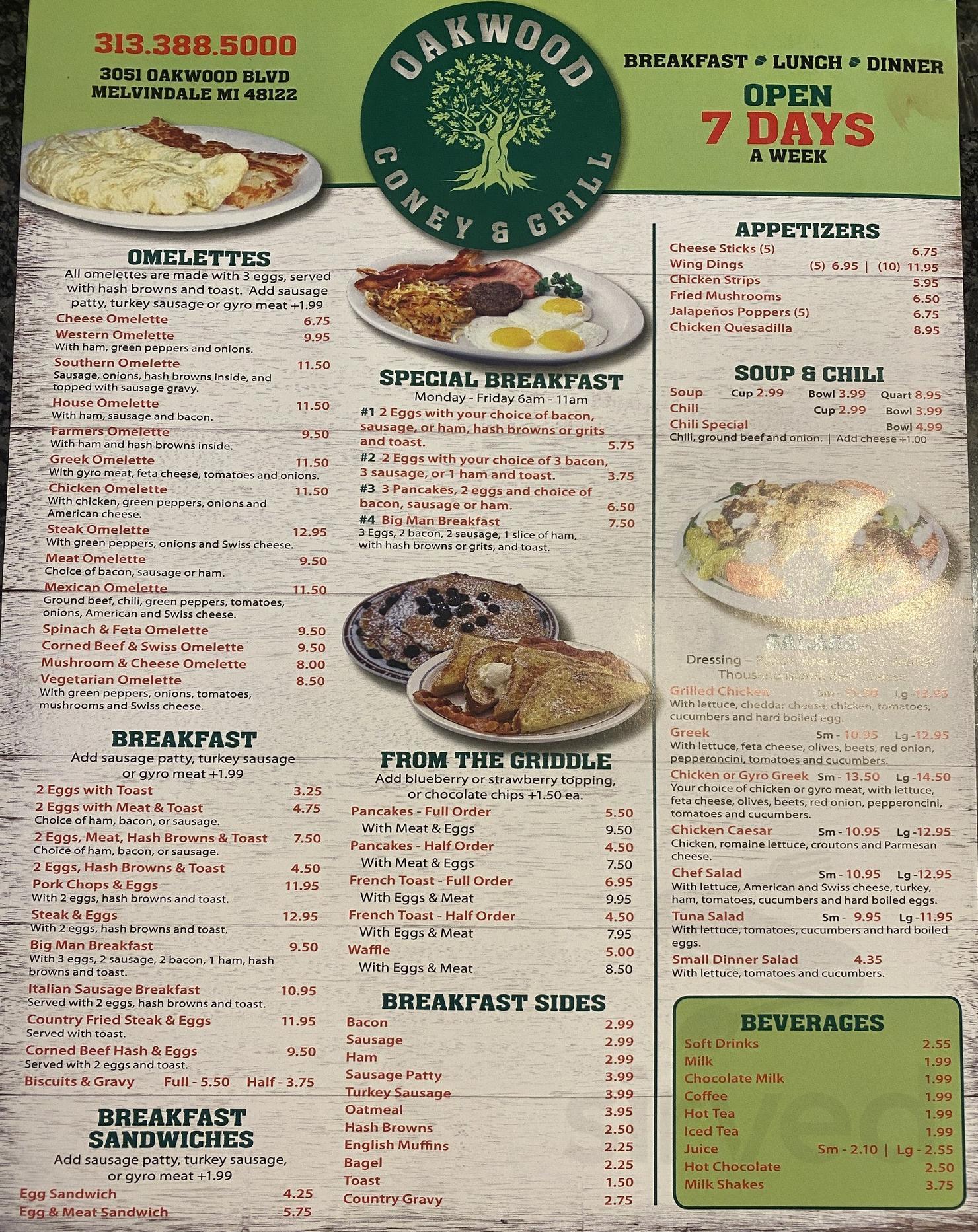 Menu - Melvindale MI's Oakwood Coney & Grill | Sirved