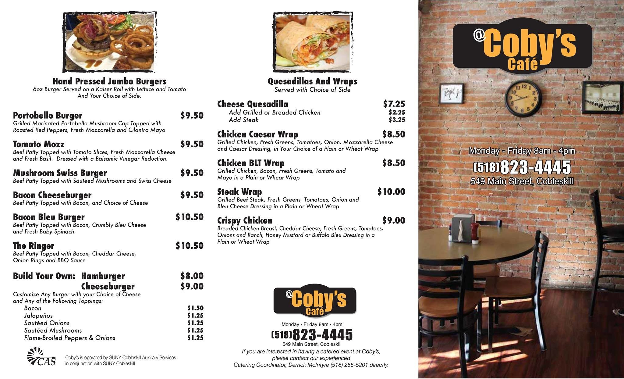 Coby's menu in Cobleskill, New York, USA