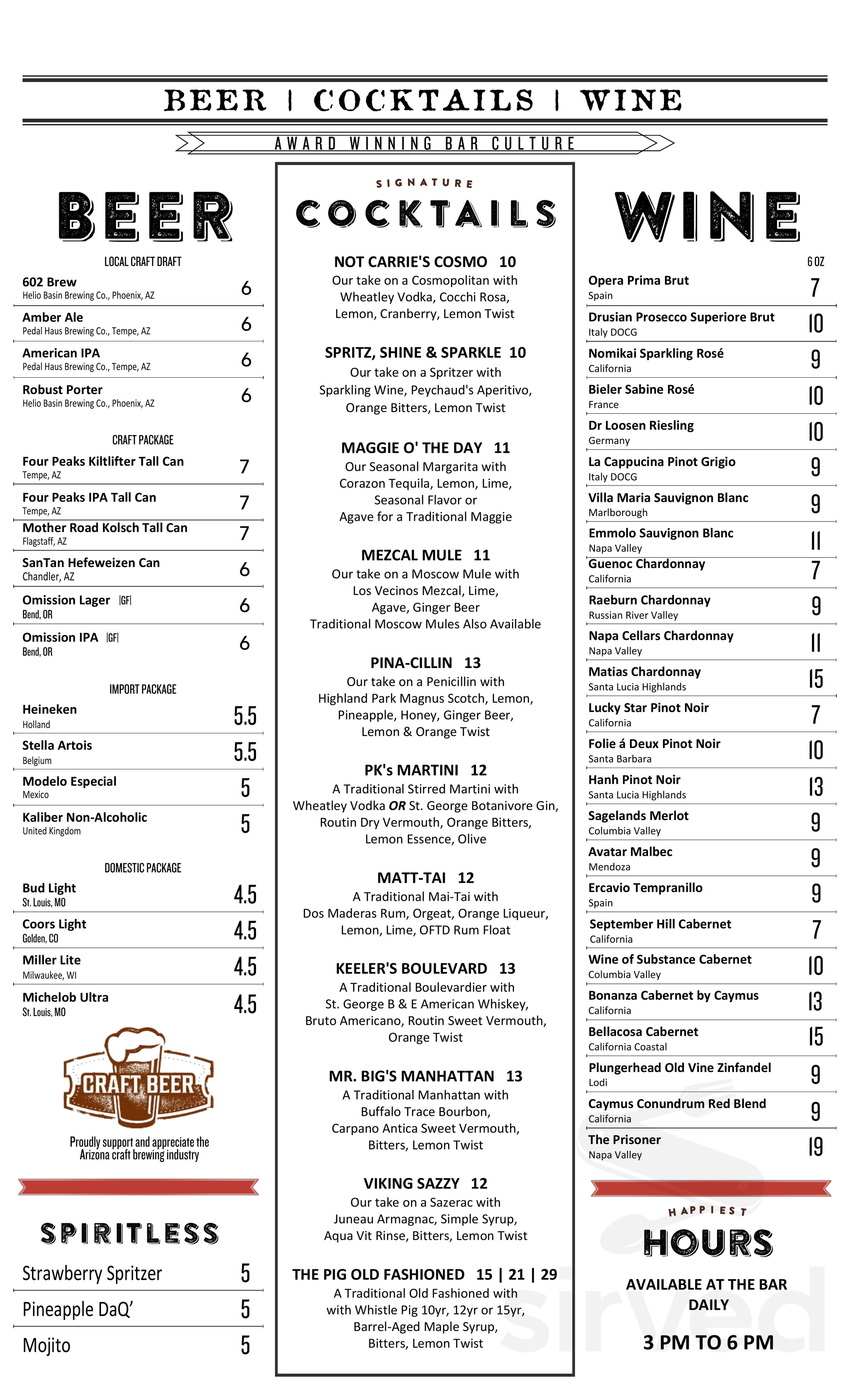 Keeler's Neighborhood Steakhouse menu in Carefree, Arizona, USA