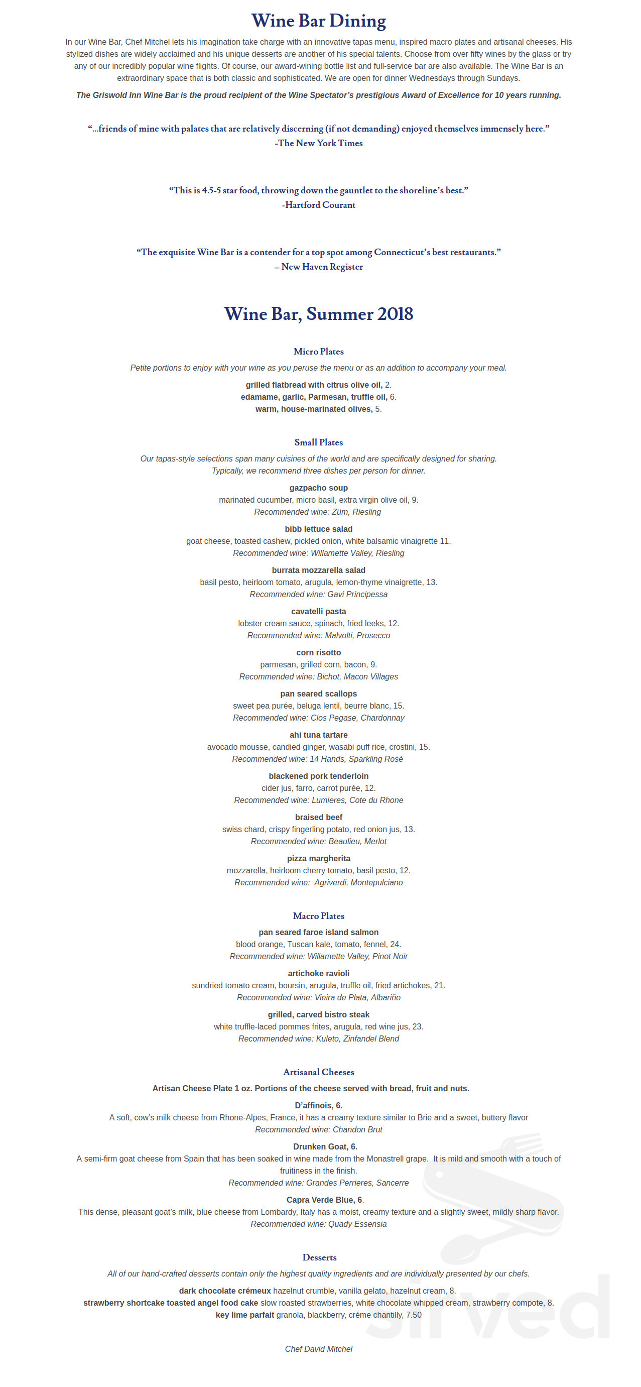 The Griswold Inn drink menu in Essex, Connecticut