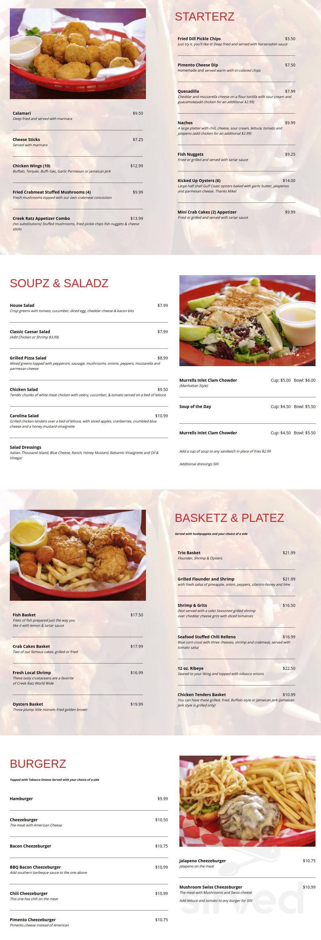 Menu Ratz Menu for Creek Ratz in Murrells Inlet, SC | Sirved