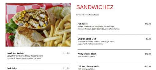 Menu Ratz Menu for Creek Ratz in Murrells Inlet, SC | Sirved