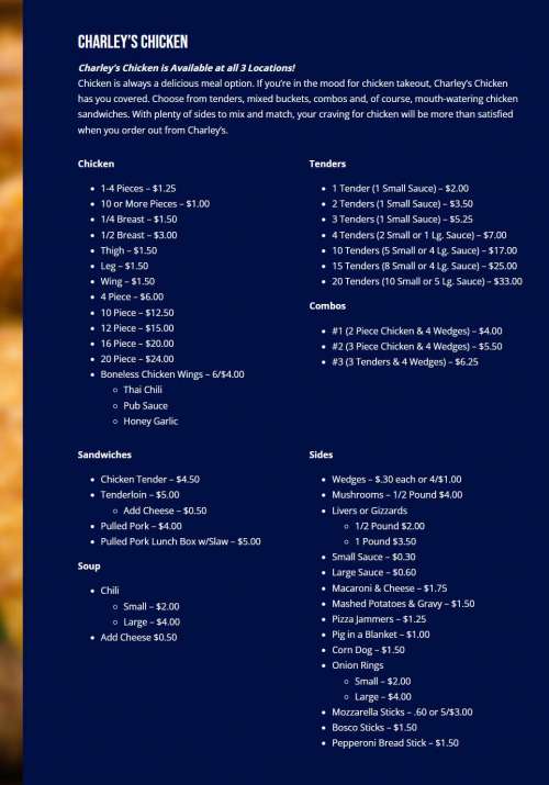 Horner's Market menu in Fairmount, Indiana, USA