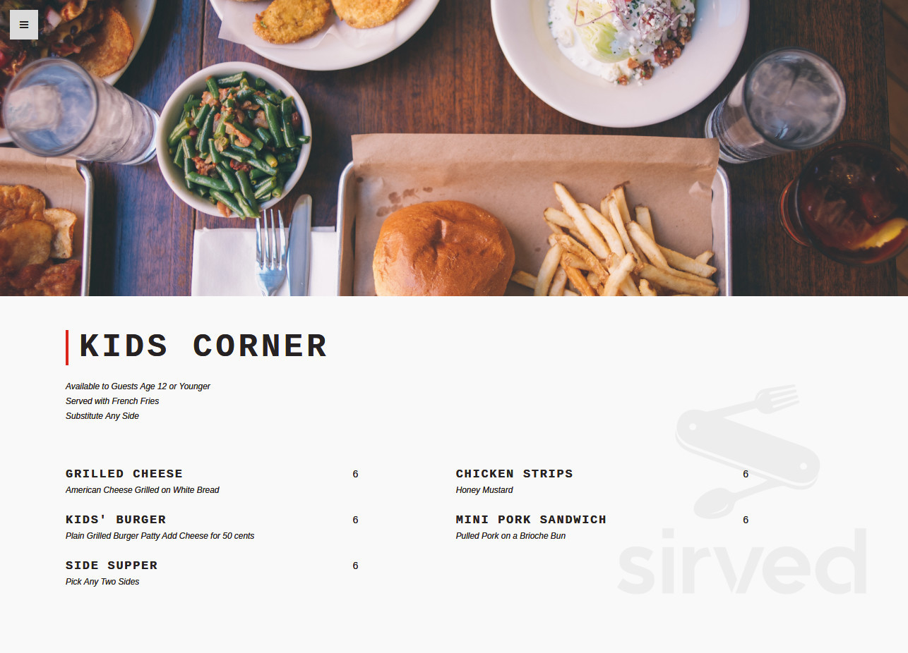 Doc Crow's menu in Louisville, Kentucky, USA