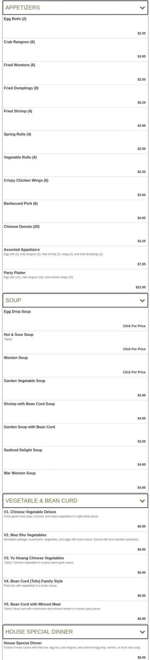 Chinese Garden Restaurant menu in Kansas City, Missouri, USA