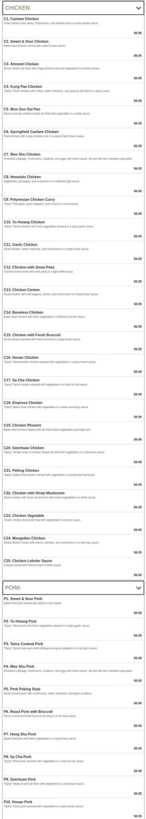 Chinese Garden Restaurant menu in Kansas City, Missouri, USA