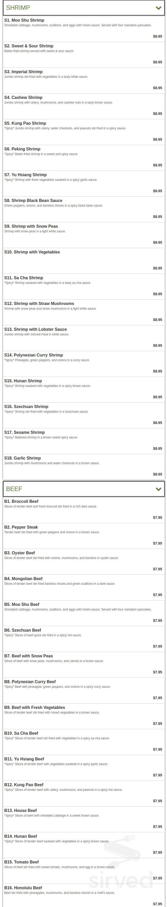 Chinese Garden Restaurant menu in Kansas City, Missouri, USA