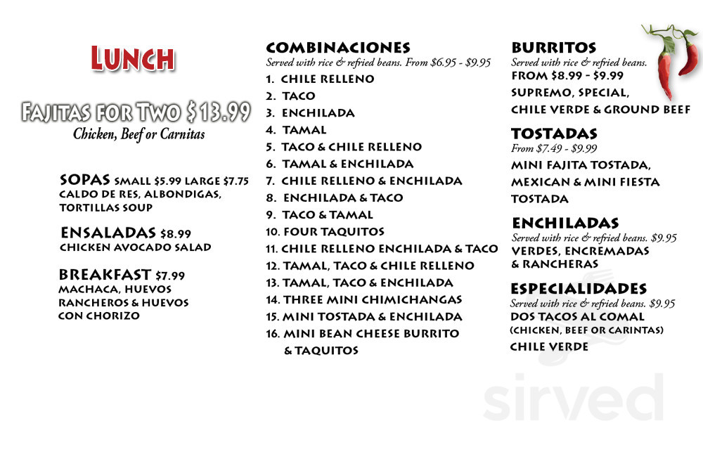 La Casita Restaurants lunch menu in La Quinta, California