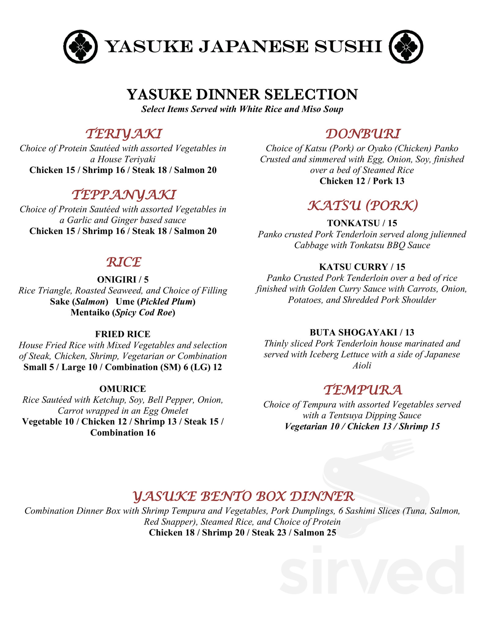 Yasuke Japanese Sushi menus in McAllen, Texas, United States