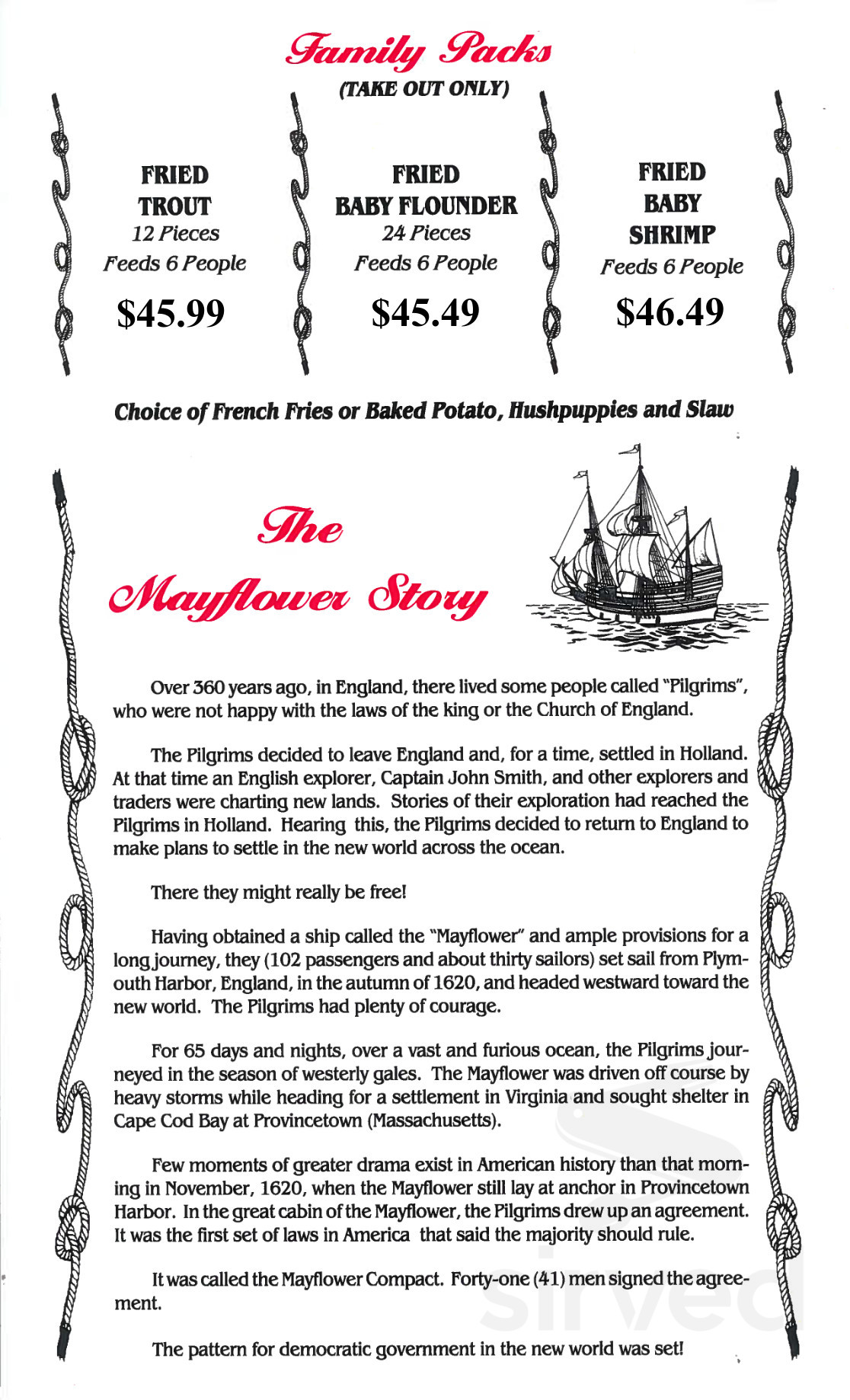 Menu for Mayflower Seafood in Wilson, NC | Sirved
