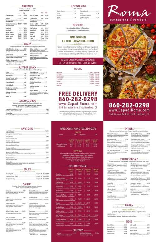 Burnside Roma's Restaurant menu in East Hartford, Connecticut, USA