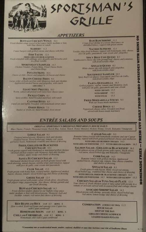 Sportsman's Grille menu in Brentwood, Tennessee, USA