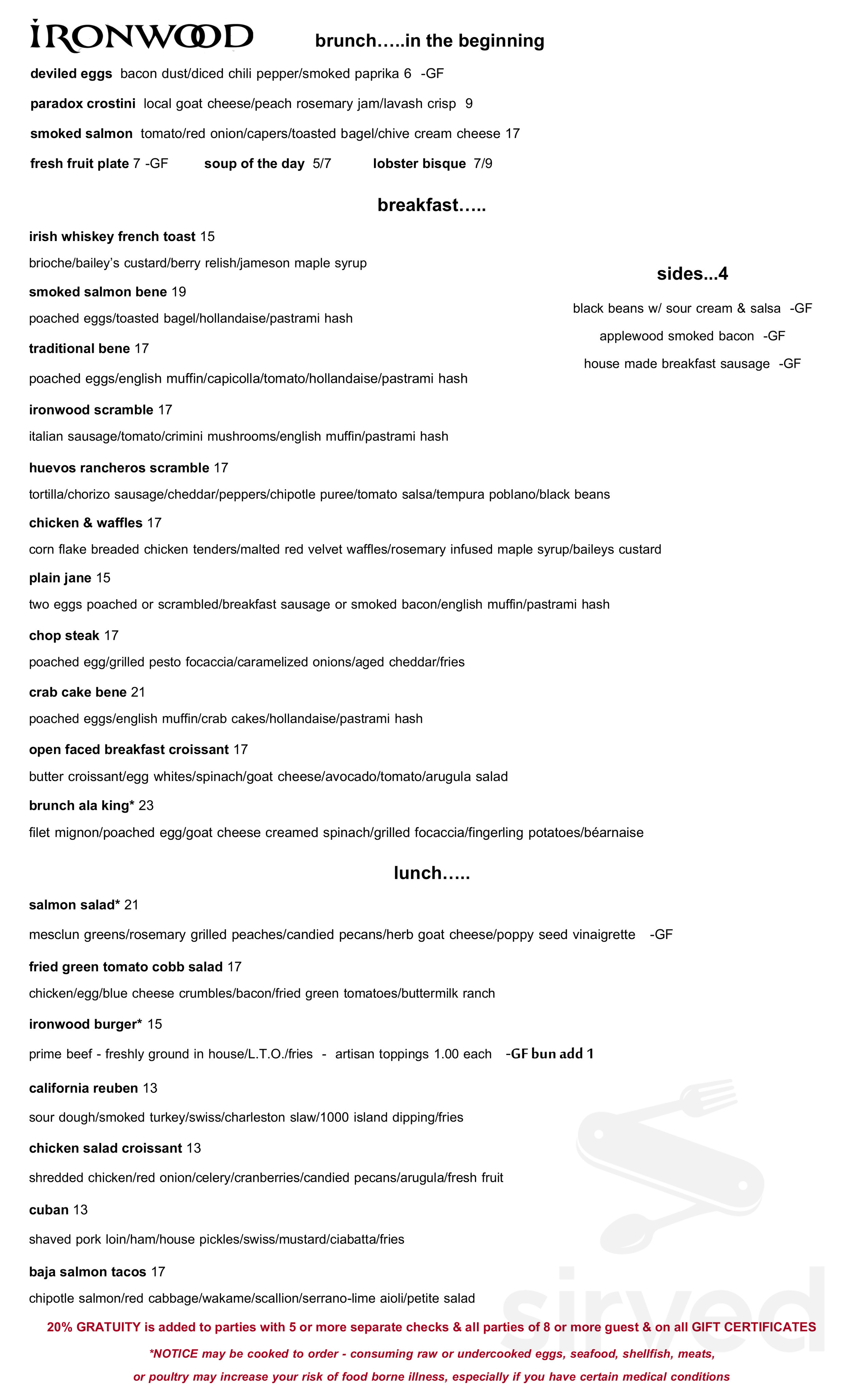 Ironwood Cafe menu in Pinehurst, North Carolina, USA