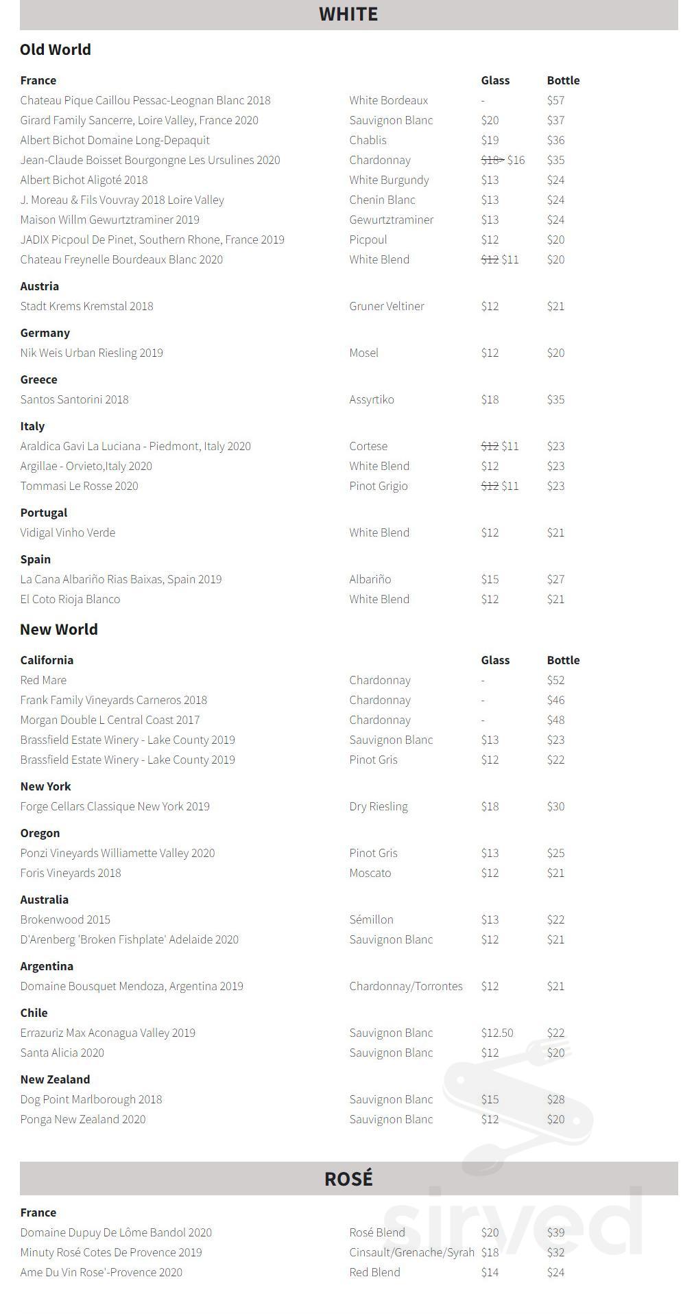 Westfield Wine Vault menu in Westfield, Indiana, USA